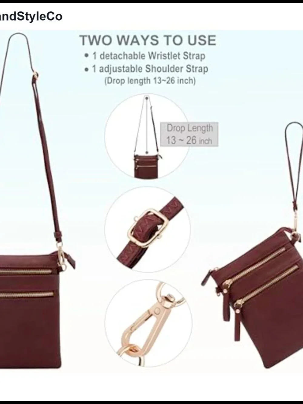 Crossbody Bag for Women with Multi Zip Pockets Detachable Wristlet Lightweight